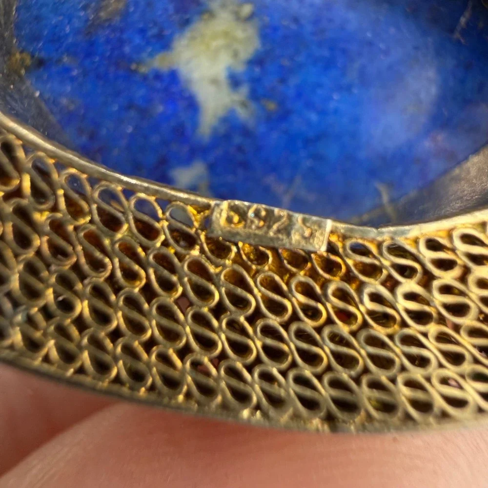 Vintage Chinese Export Enamel Filigree Brooch Blue Sterling Silver 925